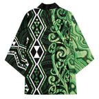 Green Aotearoa Kimono Taniko Motifs With Paua Shell Kowhaiwhai - Aussie Hoodie