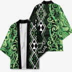 Green Aotearoa Kimono Taniko Motifs With Paua Shell Kowhaiwhai - Aussie Hoodie