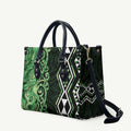 Green Aotearoa Leather Bag Taniko Motifs With Paua Shell Kowhaiwhai - Aussie Hoodie