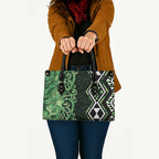 Green Aotearoa Leather Bag Taniko Motifs With Paua Shell Kowhaiwhai - Aussie Hoodie