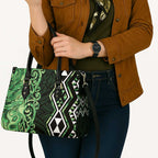 Green Aotearoa Leather Bag Taniko Motifs With Paua Shell Kowhaiwhai - Aussie Hoodie