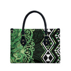 Green Aotearoa Leather Bag Taniko Motifs With Paua Shell Kowhaiwhai - Aussie Hoodie