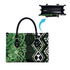 Green Aotearoa Leather Bag Taniko Motifs With Paua Shell Kowhaiwhai - Aussie Hoodie