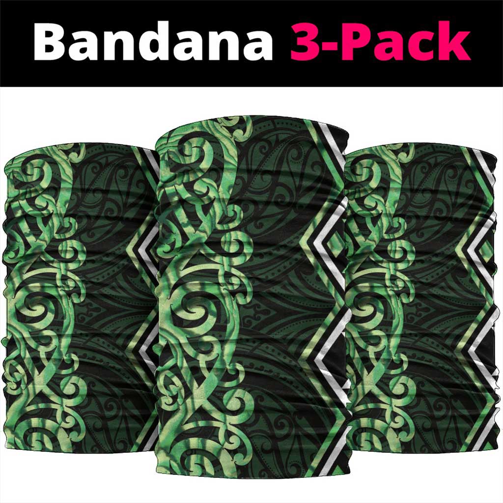 Green Aotearoa Neck Gaiter Taniko Motifs With Paua Shell Kowhaiwhai - Aussie Hoodie