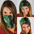 Green Aotearoa Neck Gaiter Taniko Motifs With Paua Shell Kowhaiwhai - Aussie Hoodie