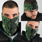 Green Aotearoa Neck Gaiter Taniko Motifs With Paua Shell Kowhaiwhai - Aussie Hoodie