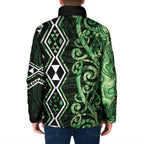 Green Aotearoa Padded Jacket Taniko Motifs With Paua Shell Kowhaiwhai - Aussie Hoodie