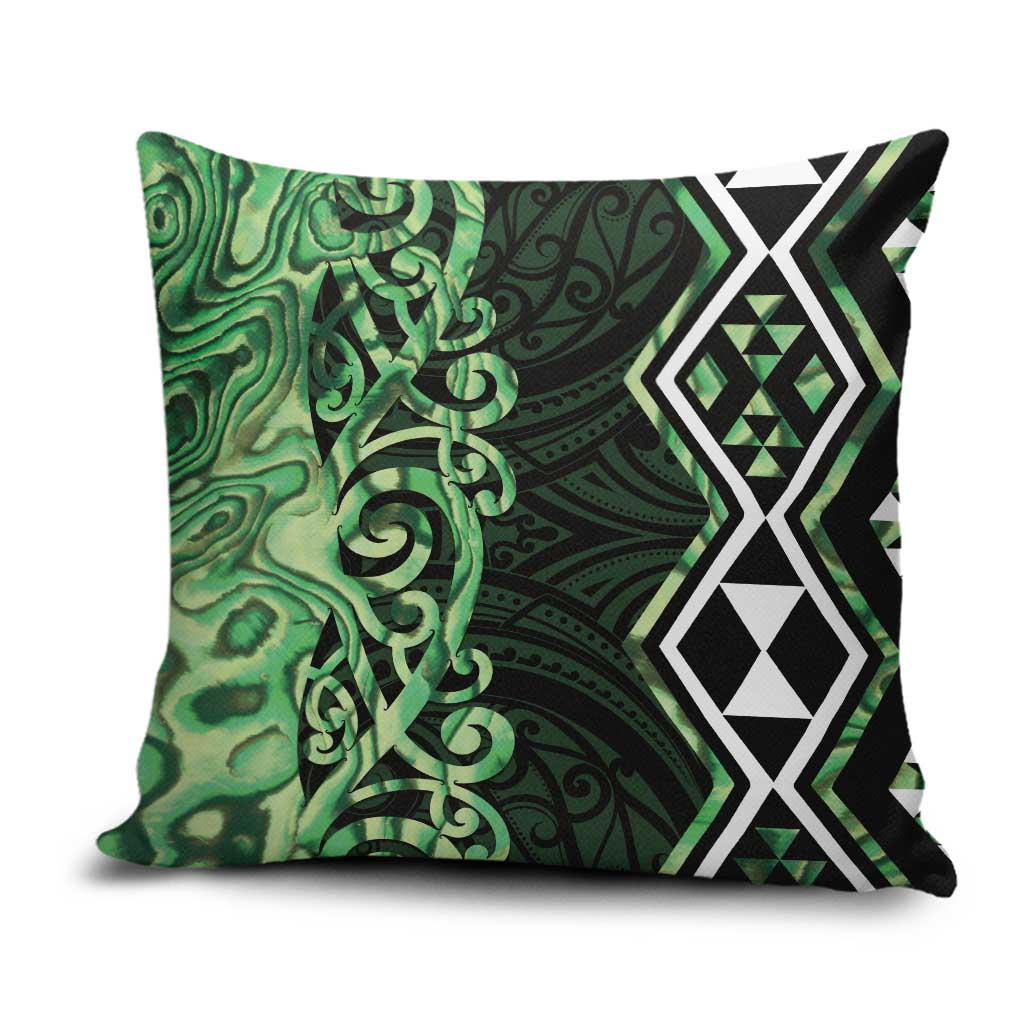 Green Aotearoa Pillow Cover Taniko Motifs With Paua Shell Kowhaiwhai - Aussie Hoodie