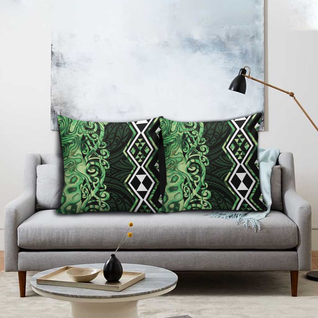 Green Aotearoa Pillow Cover Taniko Motifs With Paua Shell Kowhaiwhai - Aussie Hoodie