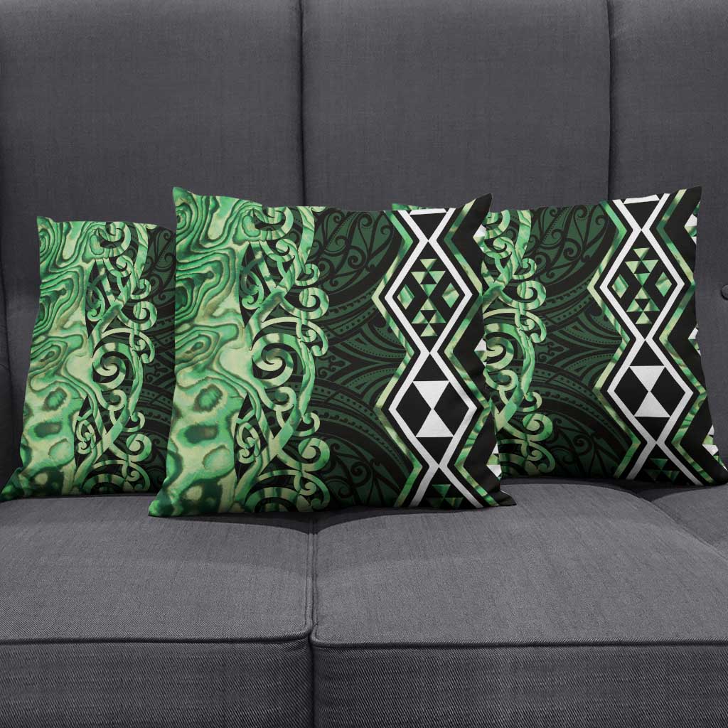 Green Aotearoa Pillow Cover Taniko Motifs With Paua Shell Kowhaiwhai - Aussie Hoodie