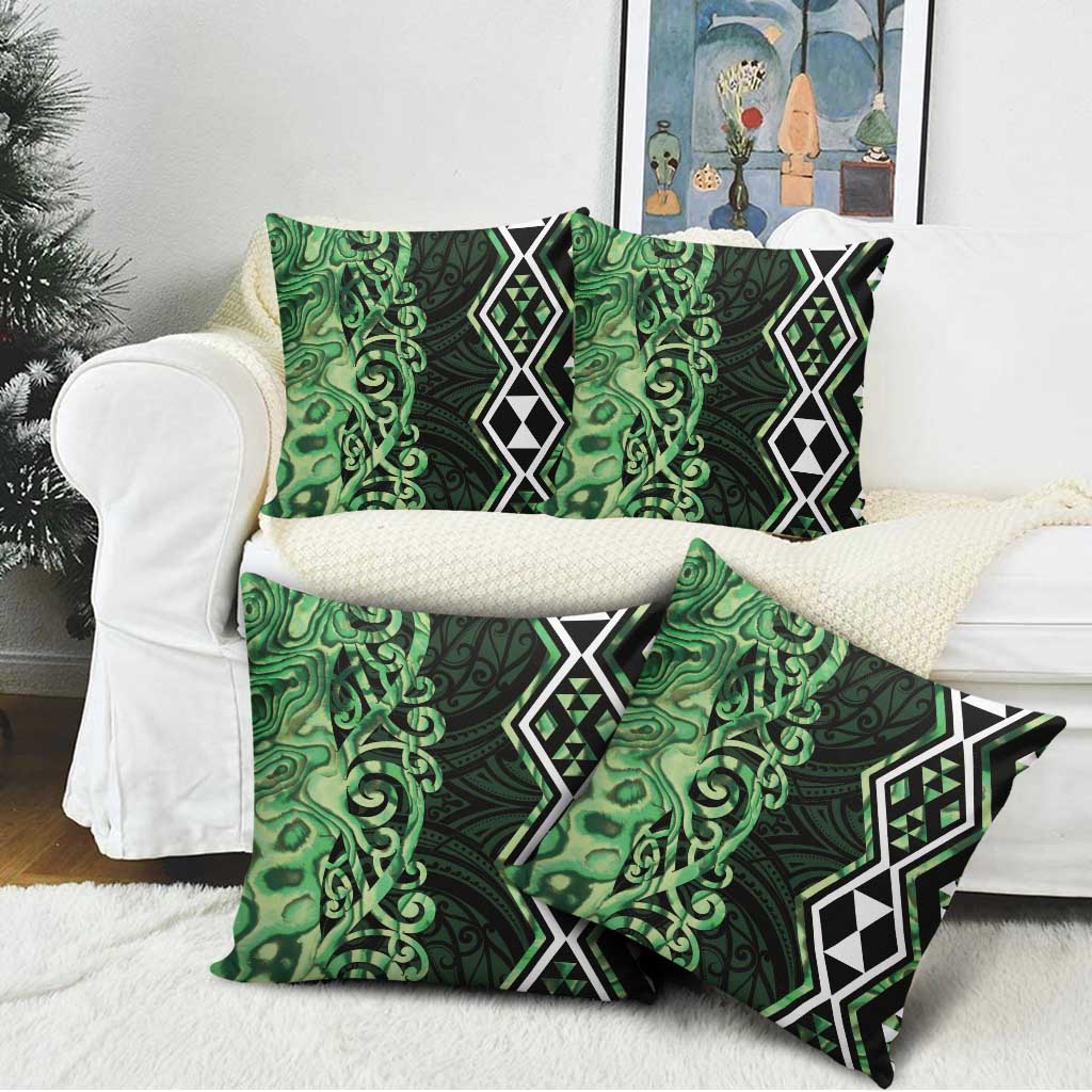 Green Aotearoa Pillow Cover Taniko Motifs With Paua Shell Kowhaiwhai - Aussie Hoodie