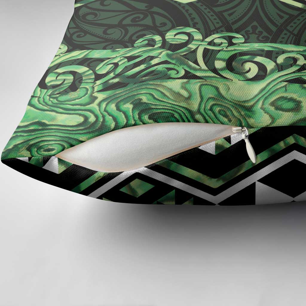 Green Aotearoa Pillow Cover Taniko Motifs With Paua Shell Kowhaiwhai - Aussie Hoodie