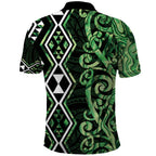 Green Aotearoa Polo Shirt Taniko Motifs With Paua Shell Kowhaiwhai