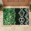 Green Aotearoa Rubber Doormat Taniko Motifs With Paua Shell Kowhaiwhai