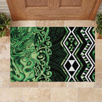 Green Aotearoa Rubber Doormat Taniko Motifs With Paua Shell Kowhaiwhai
