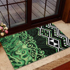 Green Aotearoa Rubber Doormat Taniko Motifs With Paua Shell Kowhaiwhai