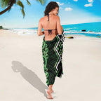 Green Aotearoa Sarong Taniko Motifs With Paua Shell Kowhaiwhai