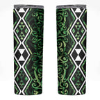 Green Aotearoa Skinny Tumbler Taniko Motifs With Paua Shell Kowhaiwhai
