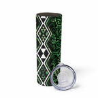 Green Aotearoa Skinny Tumbler Taniko Motifs With Paua Shell Kowhaiwhai