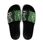 Green Aotearoa Slide Sandals Taniko Motifs With Paua Shell Kowhaiwhai - Aussie Hoodie