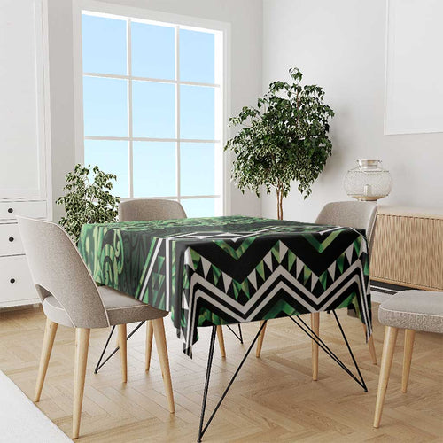 Green Aotearoa Tablecloth Taniko Motifs With Paua Shell Kowhaiwhai