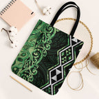 Green Aotearoa Tote Bag Taniko Motifs With Paua Shell Kowhaiwhai - Aussie Hoodie