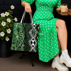 Green Aotearoa Tote Bag Taniko Motifs With Paua Shell Kowhaiwhai - Aussie Hoodie