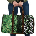 Green Aotearoa Travel Bag Taniko Motifs With Paua Shell Kowhaiwhai - Aussie Hoodie