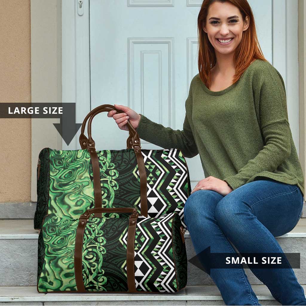 Green Aotearoa Travel Bag Taniko Motifs With Paua Shell Kowhaiwhai - Aussie Hoodie