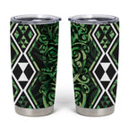 Green Aotearoa Tumbler Cup Taniko Motifs With Paua Shell Kowhaiwhai