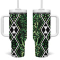 Green Aotearoa Tumbler With Handle Taniko Motifs With Paua Shell Kowhaiwhai