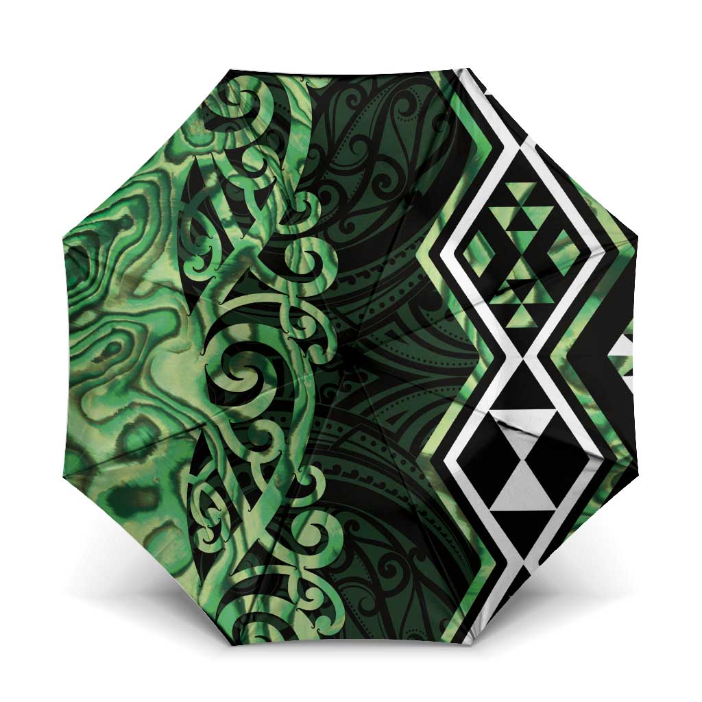 Green Aotearoa Umbrella Taniko Motifs With Paua Shell Kowhaiwhai - Aussie Hoodie