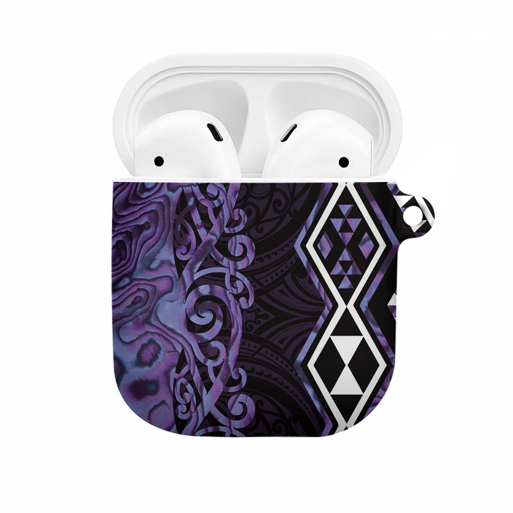 Purple Aotearoa AirPods Case Taniko Motifs With Paua Shell Kowhaiwhai - Aussie Hoodie