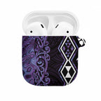 Purple Aotearoa AirPods Case Taniko Motifs With Paua Shell Kowhaiwhai - Aussie Hoodie