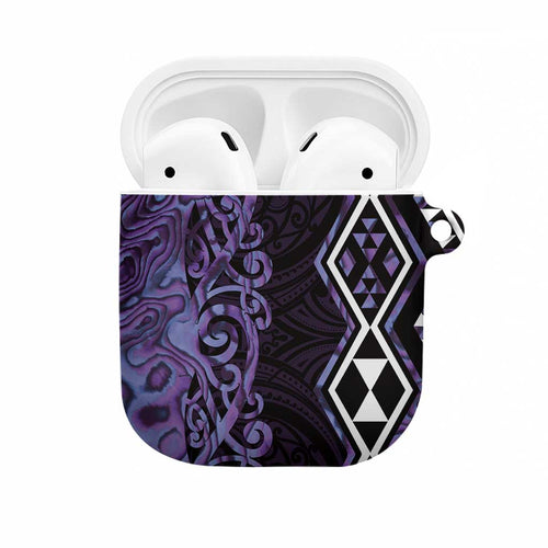 Purple Aotearoa AirPods Case Taniko Motifs With Paua Shell Kowhaiwhai - Aussie Hoodie