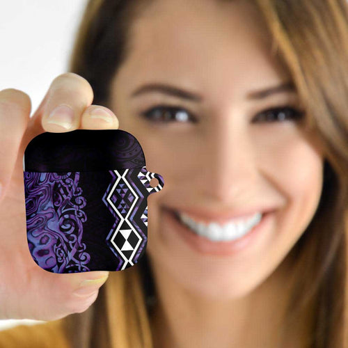 Purple Aotearoa AirPods Case Taniko Motifs With Paua Shell Kowhaiwhai - Aussie Hoodie