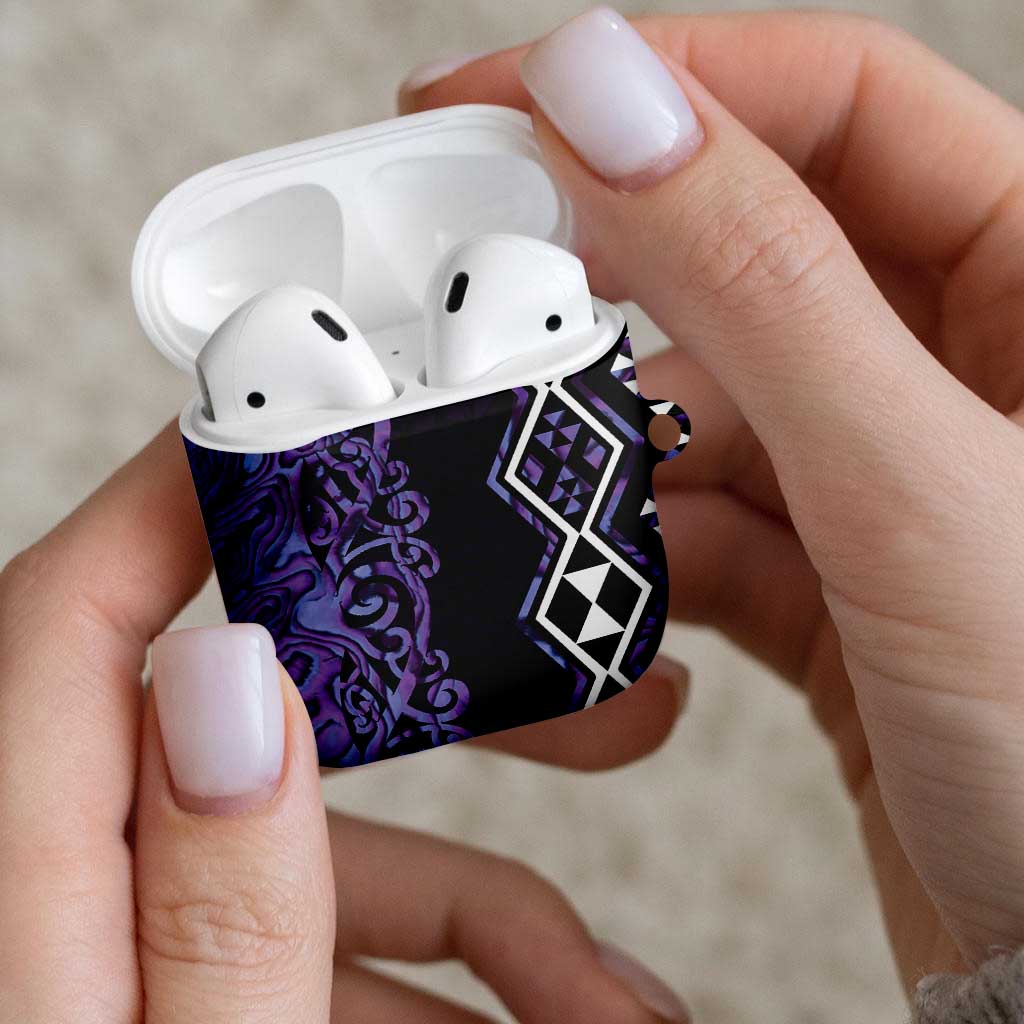 Purple Aotearoa AirPods Case Taniko Motifs With Paua Shell Kowhaiwhai - Aussie Hoodie