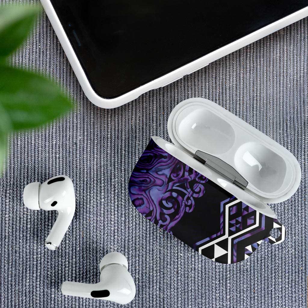 Purple Aotearoa AirPods Case Taniko Motifs With Paua Shell Kowhaiwhai - Aussie Hoodie