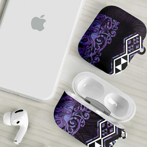 Purple Aotearoa AirPods Case Taniko Motifs With Paua Shell Kowhaiwhai - Aussie Hoodie