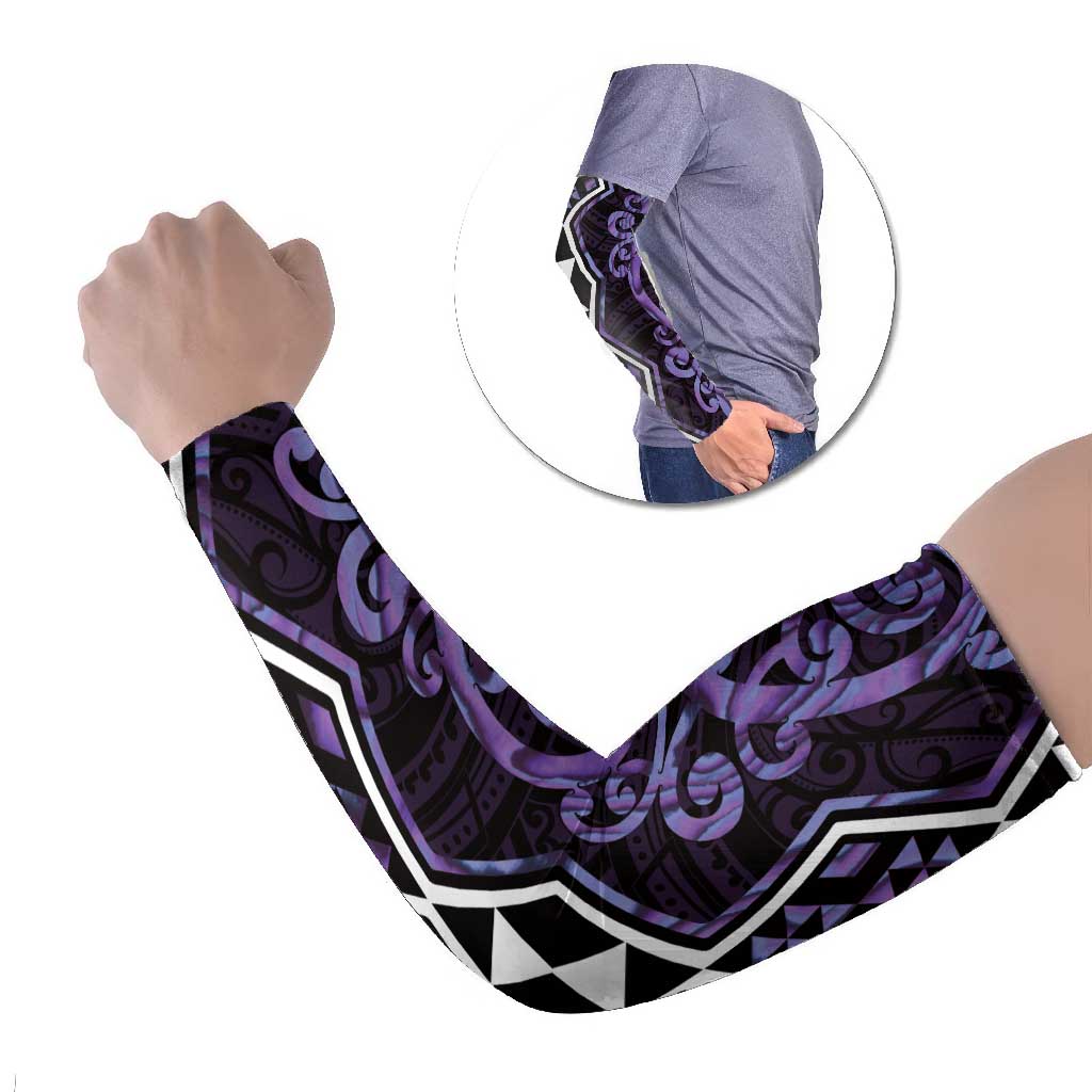 Purple Aotearoa Arm Sleeves Taniko Motifs With Paua Shell Kowhaiwhai - Aussie Hoodie