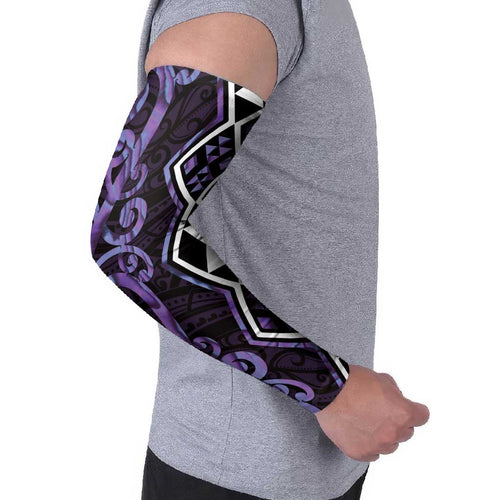 Purple Aotearoa Arm Sleeves Taniko Motifs With Paua Shell Kowhaiwhai - Aussie Hoodie