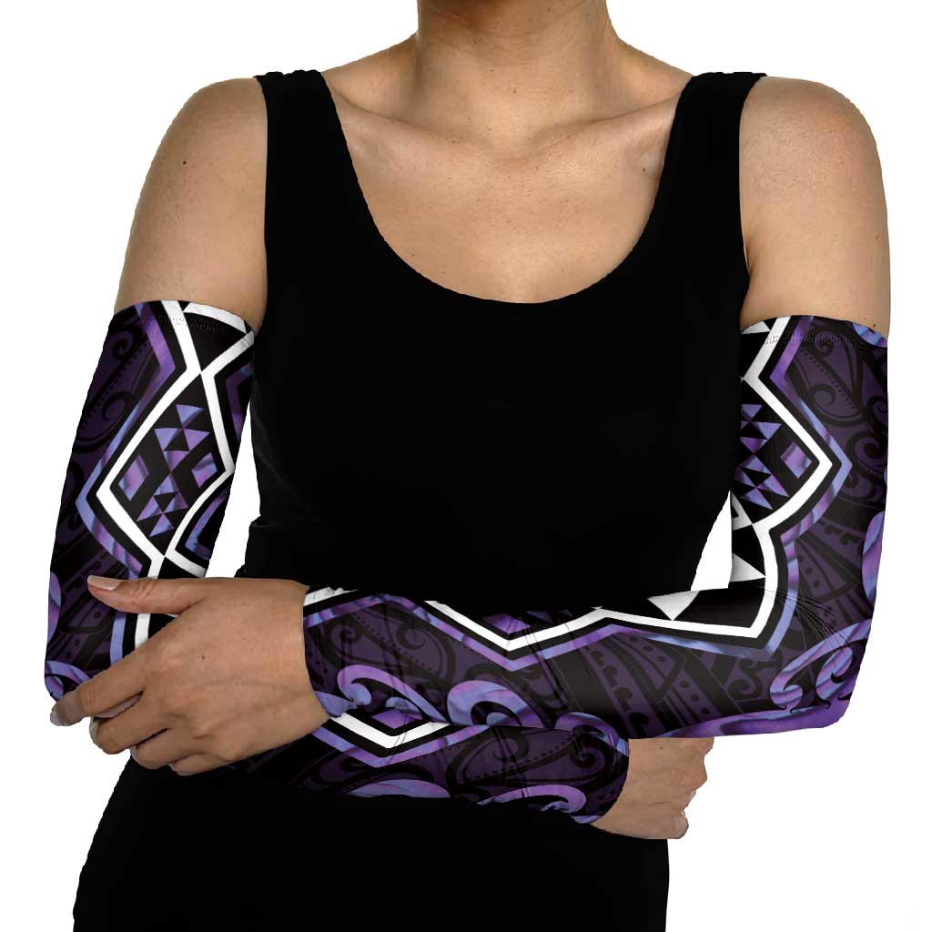 Purple Aotearoa Arm Sleeves Taniko Motifs With Paua Shell Kowhaiwhai - Aussie Hoodie