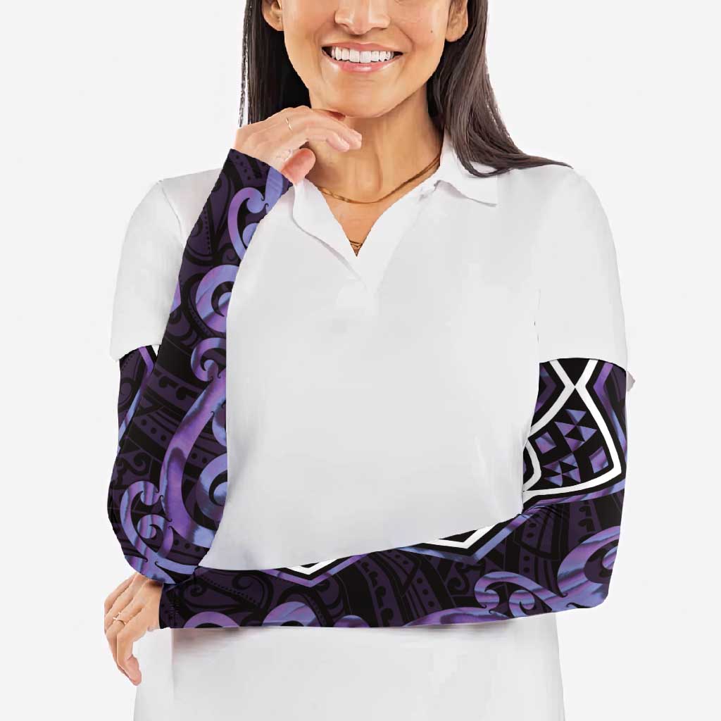 Purple Aotearoa Arm Sleeves Taniko Motifs With Paua Shell Kowhaiwhai - Aussie Hoodie