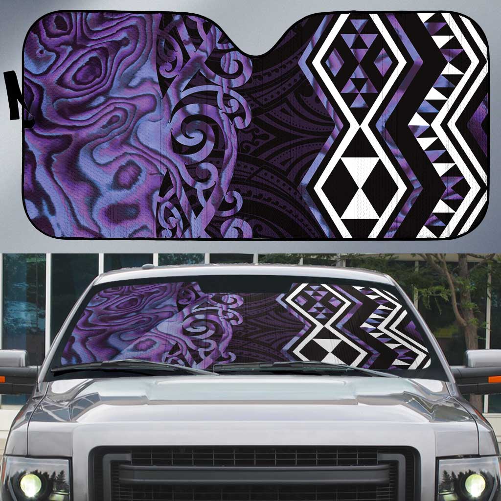 Purple Aotearoa Auto Sun Shade Taniko Motifs With Paua Shell Kowhaiwhai - Aussie Hoodie