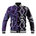 Purple Aotearoa Baseball Jacket Taniko Motifs With Paua Shell Kowhaiwhai