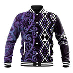 Purple Aotearoa Baseball Jacket Taniko Motifs With Paua Shell Kowhaiwhai