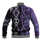 Purple Aotearoa Baseball Jacket Taniko Motifs With Paua Shell Kowhaiwhai