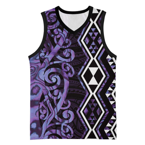 Purple Aotearoa Basketball Jersey Taniko Motifs With Paua Shell Kowhaiwhai - Aussie Hoodie