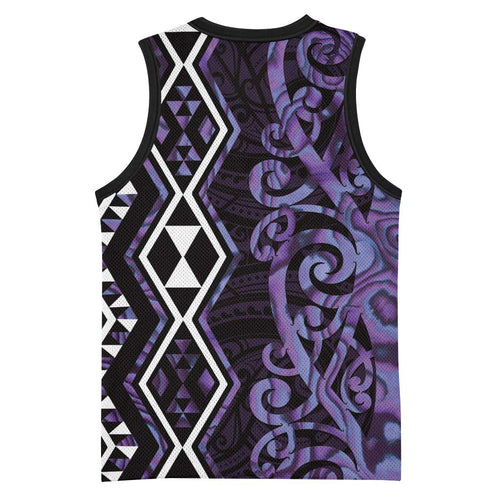 Purple Aotearoa Basketball Jersey Taniko Motifs With Paua Shell Kowhaiwhai - Aussie Hoodie