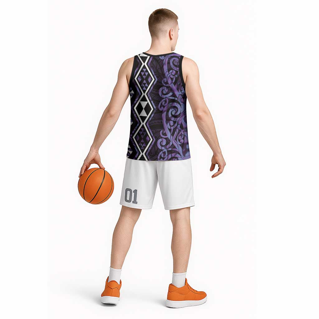 Purple Aotearoa Basketball Jersey Taniko Motifs With Paua Shell Kowhaiwhai - Aussie Hoodie